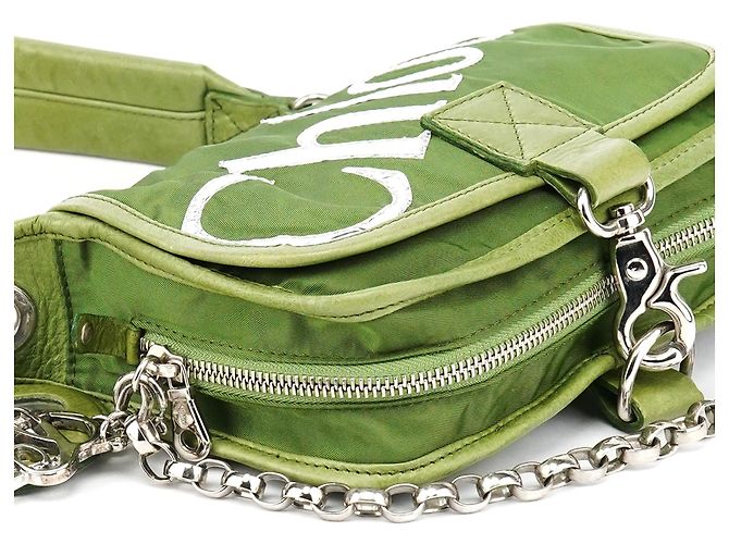 Chloé Grüne Nylon-Schultertasche mit Logo-Klappe - Ansicht 13