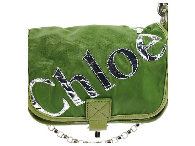 Chloé Grüne Nylon-Schultertasche mit Logo-Klappe - Ansicht 6