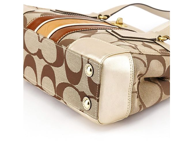 Coach F11620 Beige Signature Turnlock Tote Bag - Ansicht 10