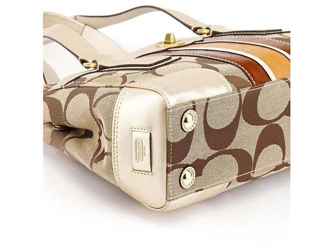 Coach F11620 Beige Signature Turnlock Tote Bag - Ansicht 9