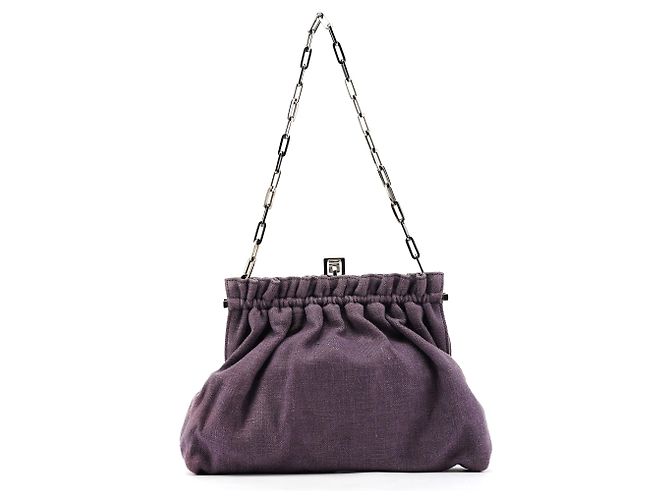 Gucci 001 4247 Borsa a spalla clutch in lino arricciato viola - vista 3