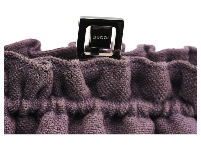 Gucci 001 4247 Borsa a spalla clutch in lino arricciato viola - vista 6