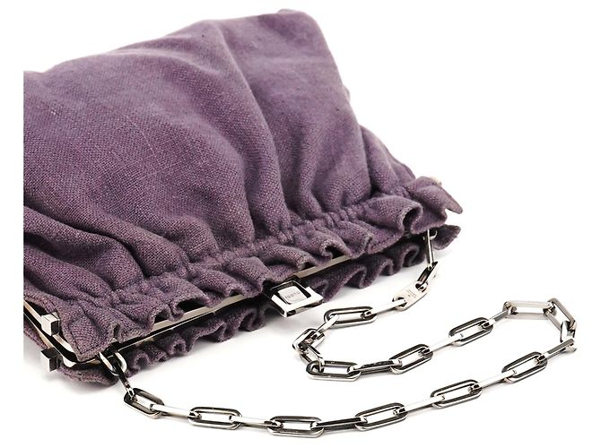 Gucci 001 4247 Borsa a spalla clutch in lino arricciato viola - vista 9