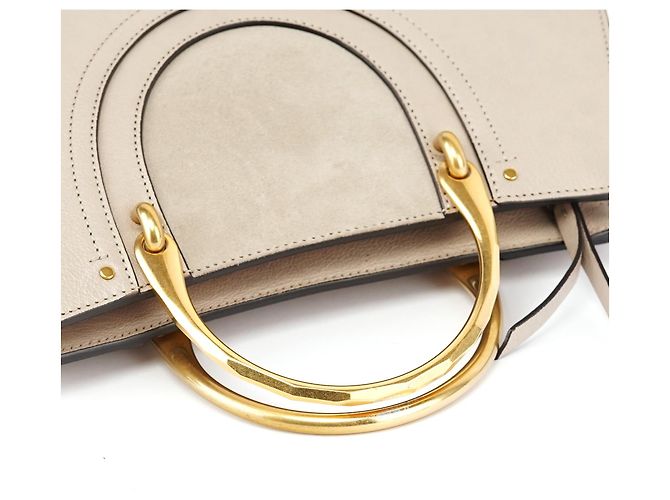 Chloé Bolsa 2-Way em couro bege com alça dourada - vista 10