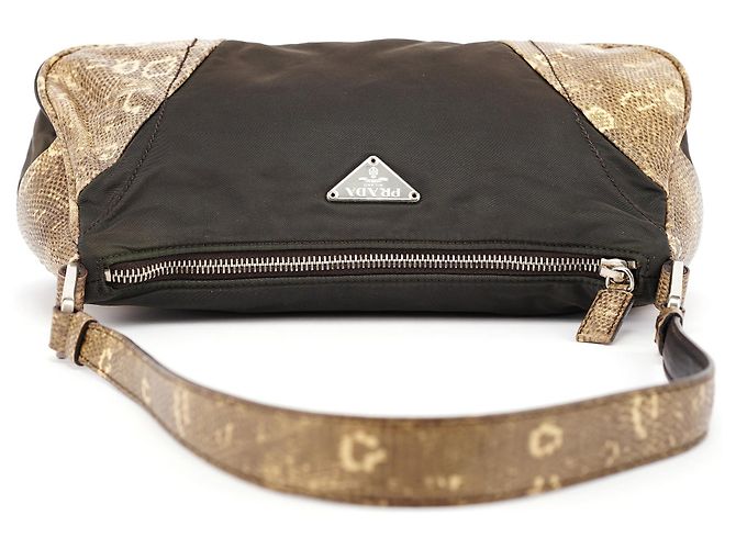 Prada Borsa hobo in finta pitone verde e gialla - vista 4