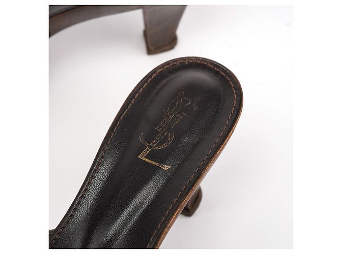 Yves Saint Laurent Mules Muse de piel marrón con tacón de madera EU 38 - vista 3