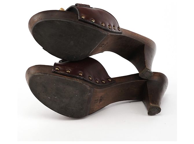 Yves Saint Laurent Mules Muse de piel marrón con tacón de madera EU 38 - vista 7