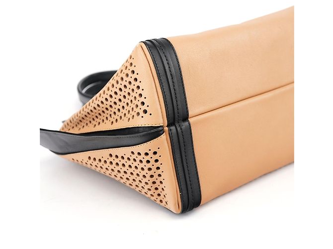 Chloé Borsa tote in pelle traforata rosa tenue e nero - vista 7