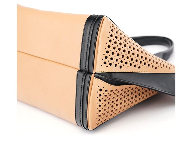Chloé Borsa tote in pelle traforata rosa tenue e nero - vista 8