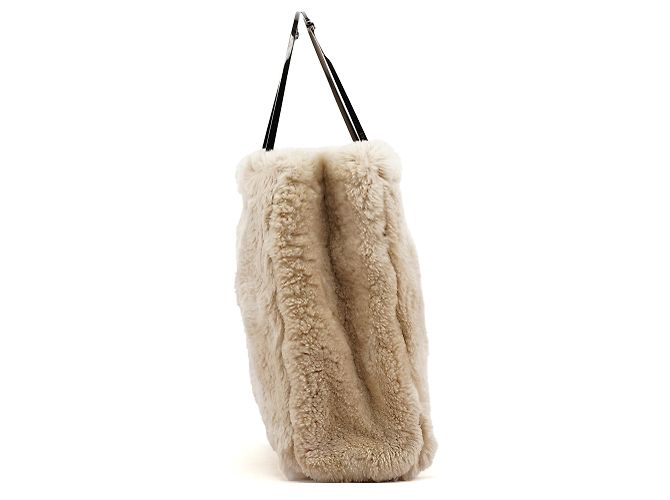 Gucci Borsa Tote Horsebit in pelliccia beige - vista 2