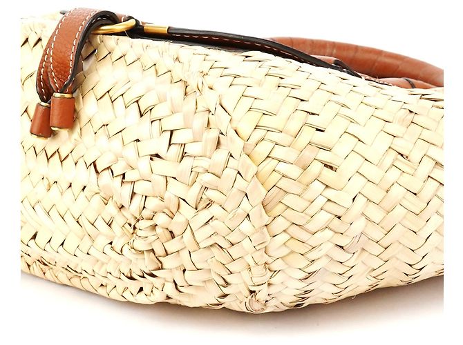Chloé Borsa Cesto Marcie in Pelle e Raphia Beige - vista 9