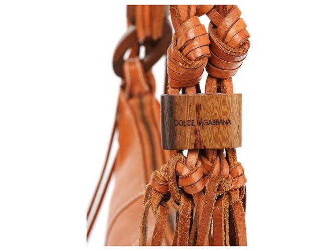 Dolce & Gabbana Borsa a tracolla hobo con frange in pelle marrone - vista 6