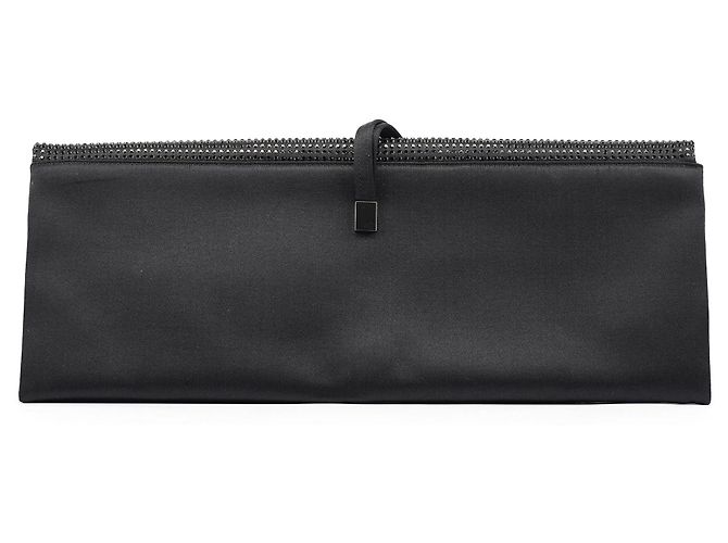 Yves Saint Laurent Grande pochette in raso nero con cristalli e strass - vista 2