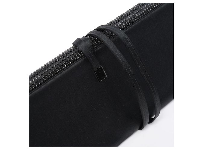 Yves Saint Laurent Grande pochette in raso nero con cristalli e strass - vista 7