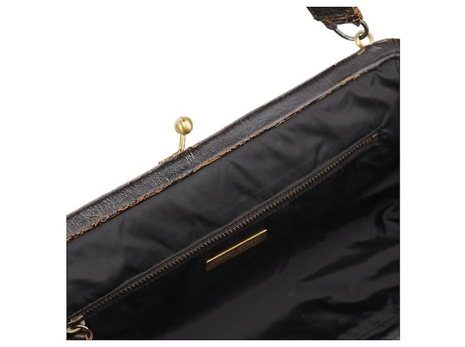 Miu Miu Borsa a spalla clutch in pelle craquelé marrone - vista 14