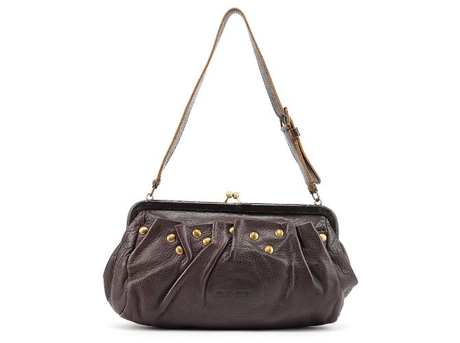 Miu Miu Borsa a spalla clutch in pelle craquelé marrone - vista 3