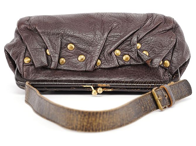 Miu Miu Borsa a spalla clutch in pelle craquelé marrone - vista 4