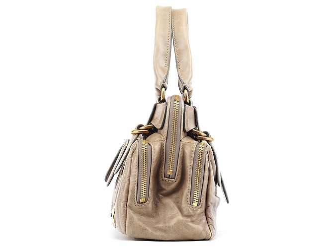 Chloé Borsa Tote Bay in pelle beige - vista 2