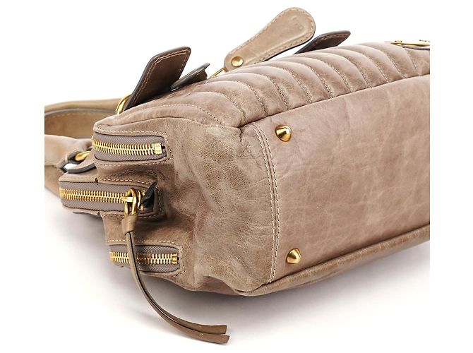 Chloé Borsa Tote Bay in pelle beige - vista 9