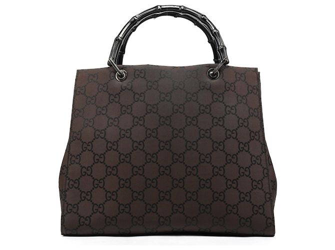 Bamboo Gucci 002 1010 Borsa Tote in tela GG marrone con bambù - vista 3