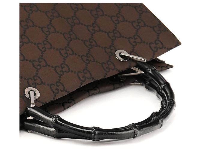 Bamboo Gucci 002 1010 Borsa Tote in tela GG marrone con bambù - vista 8