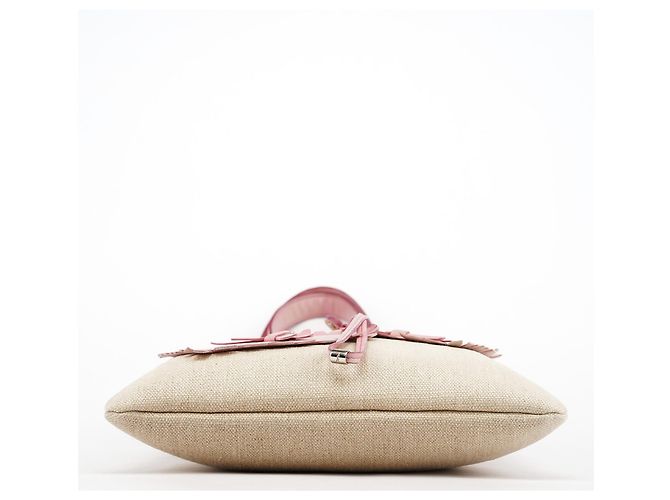 Yves Saint Laurent Borsa Tote YSL in tela beige e pelle rosa - vista 4