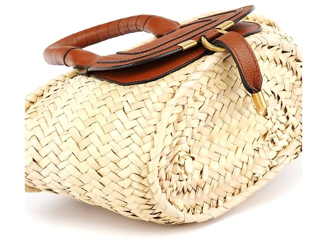 Chloé Borsa Cesto Marcie in Raphia Beige Brown - vista 7