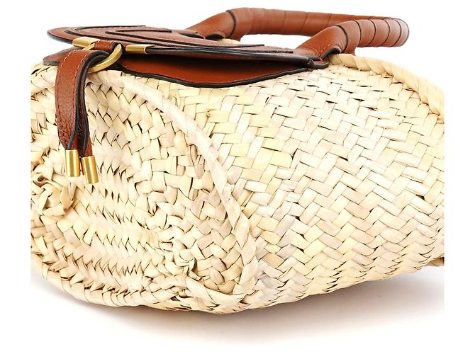 Chloé Borsa Cesto Marcie in Raphia Beige Brown - vista 8