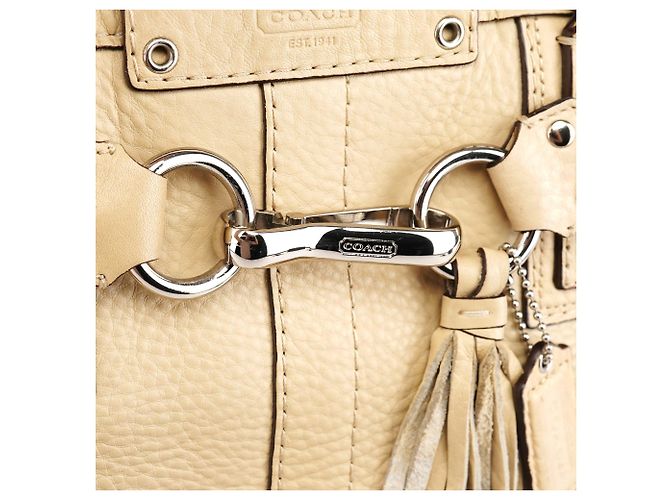 Coach Borsa Tote Hamptons in pelle martellata beige F13087 - vista 5