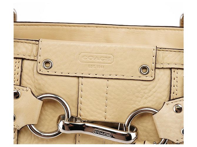 Coach Borsa Tote Hamptons in pelle martellata beige F13087 - vista 6