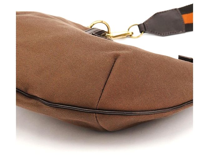 Gucci 2003 Brown Canvas Hobo Bag mit Webbing-Gurt - Ansicht 10