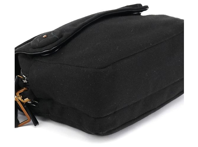 Prada Borsa a spalla BN0245 in cotone nero con bottone a pressione - vista 10