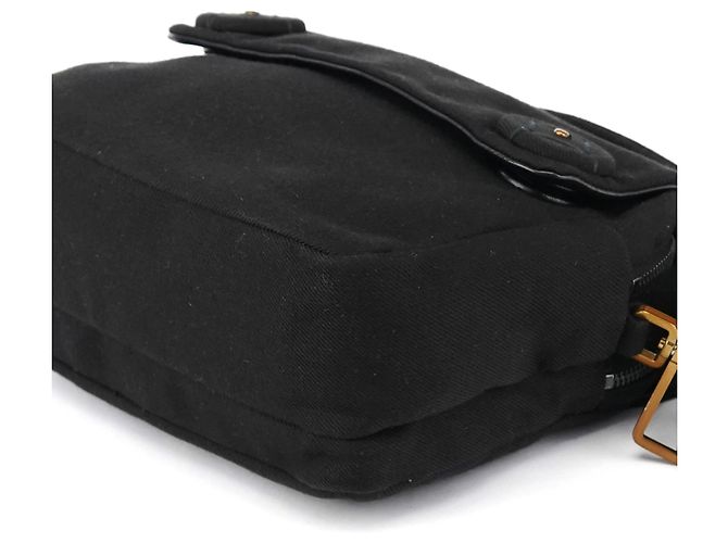 Prada Borsa a spalla BN0245 in cotone nero con bottone a pressione - vista 11