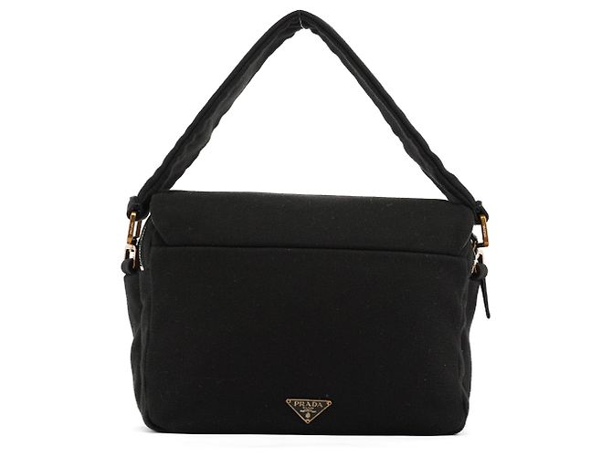 Prada Borsa a spalla BN0245 in cotone nero con bottone a pressione - vista 3