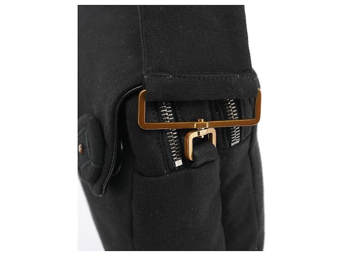 Prada Borsa a spalla BN0245 in cotone nero con bottone a pressione - vista 7