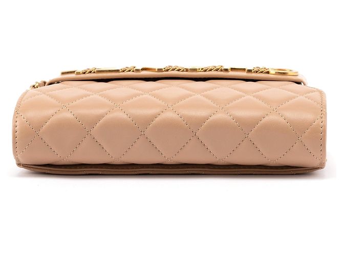 Chanel Borsa in pelle d'agnello matelassé beige con logo e catena - vista 4