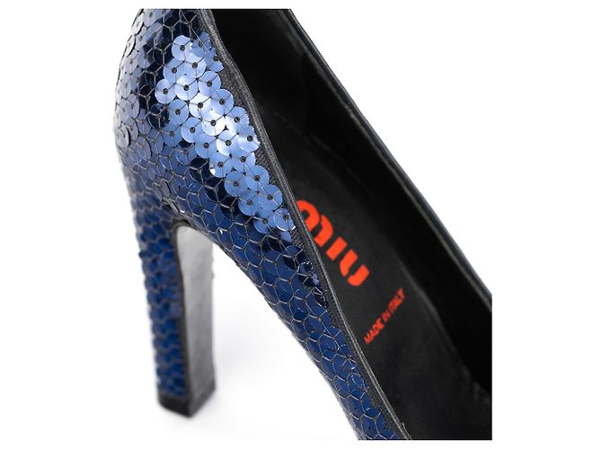 Miu Miu Décolleté blu con paillettes e punta rotonda anni '90 - vista 12