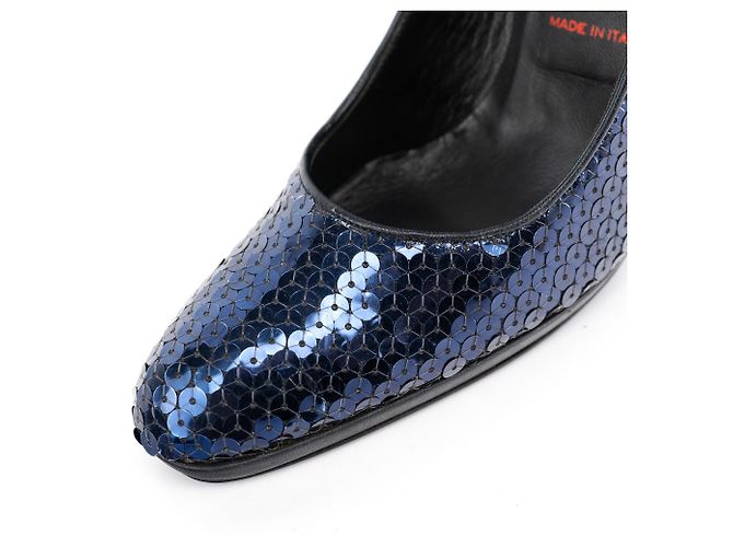 Miu Miu Décolleté blu con paillettes e punta rotonda anni '90 - vista 13