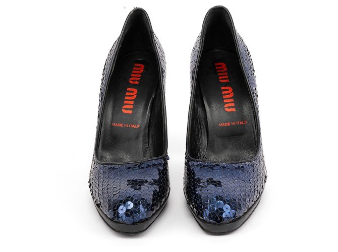 Miu Miu Décolleté blu con paillettes e punta rotonda anni '90 - vista 2