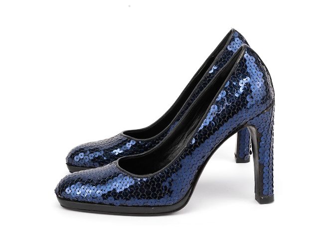 Miu Miu Décolleté blu con paillettes e punta rotonda anni '90 - vista 3