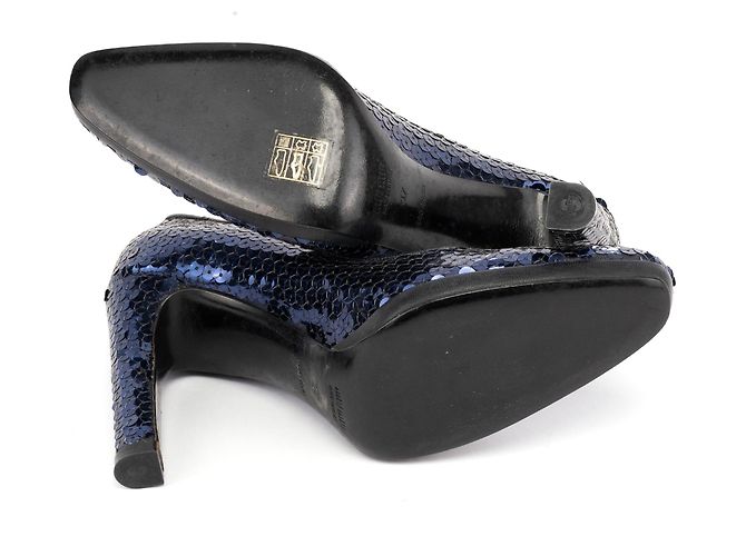 Miu Miu Décolleté blu con paillettes e punta rotonda anni '90 - vista 5
