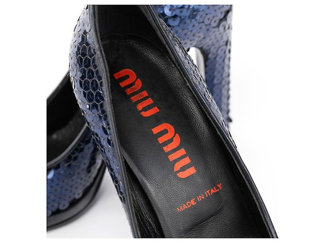 Miu Miu Décolleté blu con paillettes e punta rotonda anni '90 - vista 6
