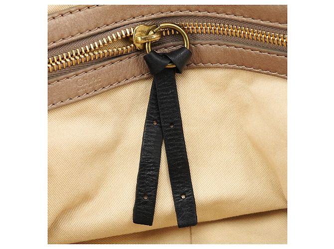 Chloé Borsa Tote Bay in pelle beige - vista 14