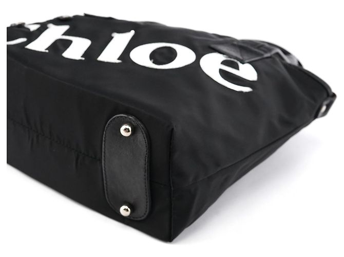 Chloé Borsa Tote in nylon nero con logo argento - vista 9