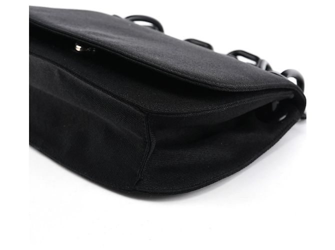 Prada B6436 Borsa a tracolla in nylon Tessuto Swing nera con catena - vista 10