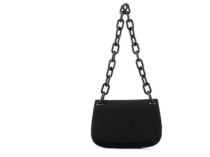 Prada B6436 Borsa a tracolla in nylon Tessuto Swing nera con catena - vista 3
