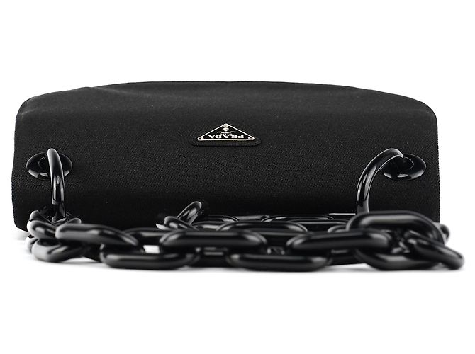 Prada B6436 Borsa a tracolla in nylon Tessuto Swing nera con catena - vista 4