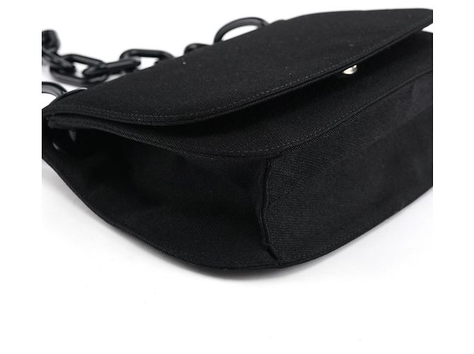 Prada B6436 Borsa a tracolla in nylon Tessuto Swing nera con catena - vista 9
