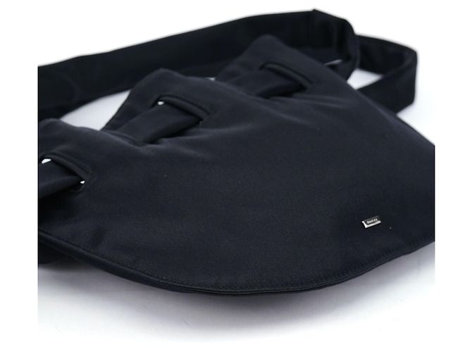Gucci Borsa a tracolla in raso nero con coulisse - vista 6