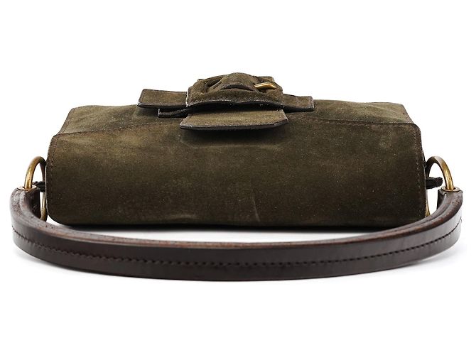 Miu Miu Bolsa de Ombro com Fivela em Camurça Khaki - vista 4